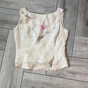 Dana Buchman Cream Floral Sleeveless Tank with Pink Blooms linen